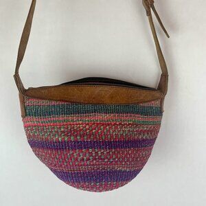 Woven Sisal Bag Purse Leather Strap Market Hippie Boho Festival Handmade Jute